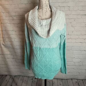 New York & Company Seafoam Green Ombre Cowl Knit Sweater